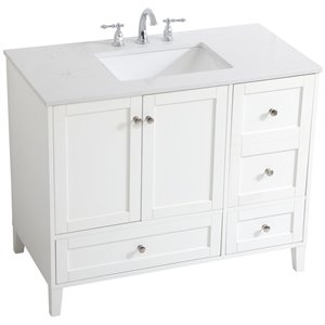 Pemberly Row Modern 42&quot Single Quartz Top Bathroom Vanity in White