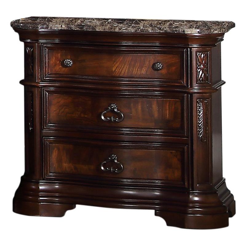 Pemberly Row Traditional 5-Piece Eastern King Set in Walnut with Marble Top