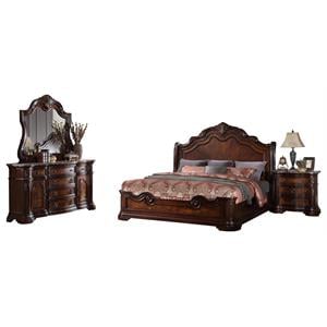 Pemberly Row Traditional 5-Piece Eastern King Set in Walnut with Marble Top