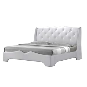 Pemberly Row Leather- Like Fabric Queen Platform Bed in Off White
