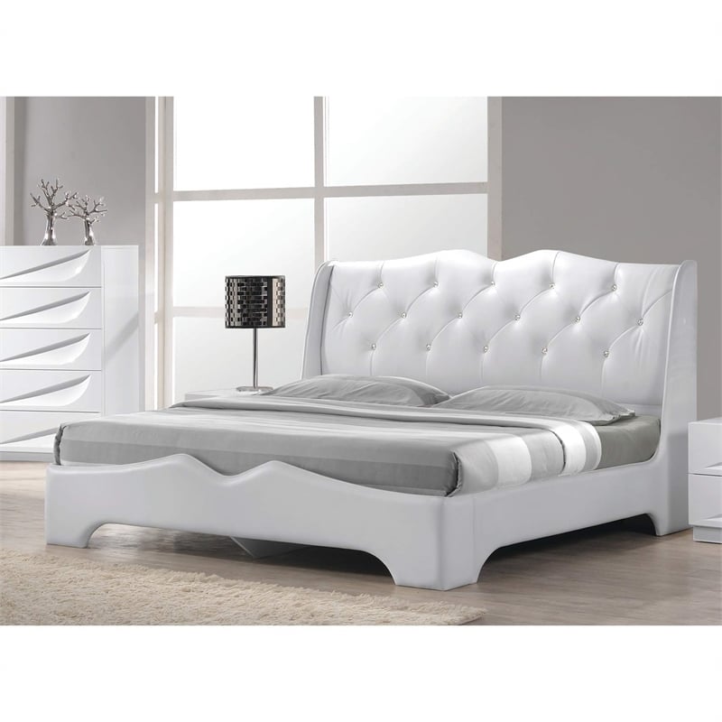 Pemberly Row Leather- Like Fabric Queen Platform Bed in Off White