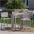 Pemberly Row Outdoor 5 Piece Glass Top Aluminum Bar Set in Silver
