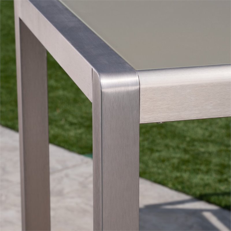 Pemberly Row Outdoor 5 Piece Glass Top Aluminum Bar Set in Silver