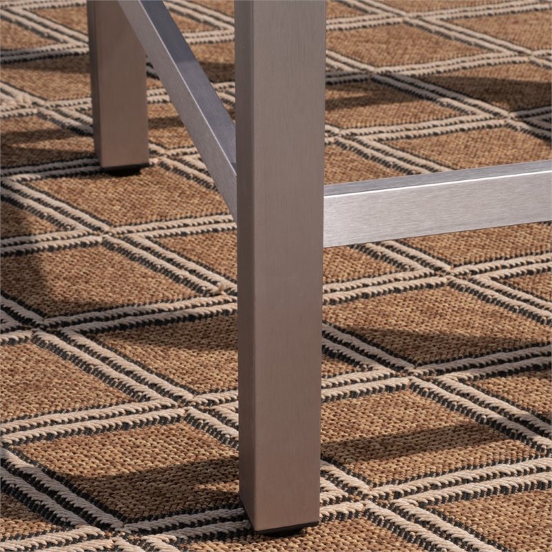 Pemberly Row Outdoor 5 Piece Glass Top Aluminum Bar Set in Silver