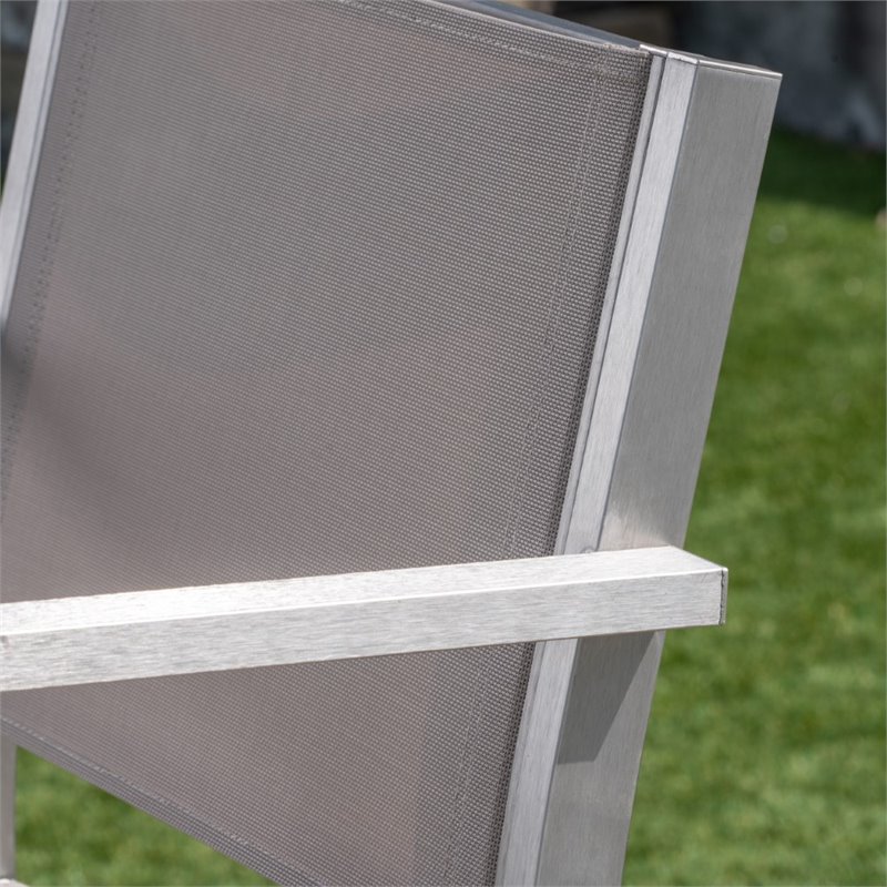 Pemberly Row Outdoor 5 Piece Glass Top Aluminum Bar Set in Silver