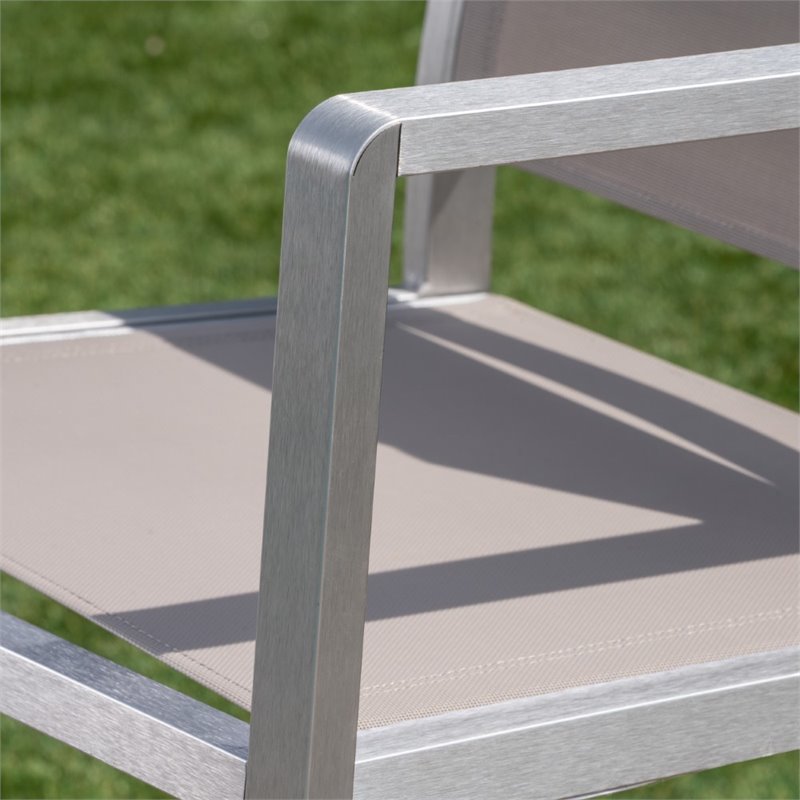 Pemberly Row Outdoor 5 Piece Glass Top Aluminum Bar Set in Silver