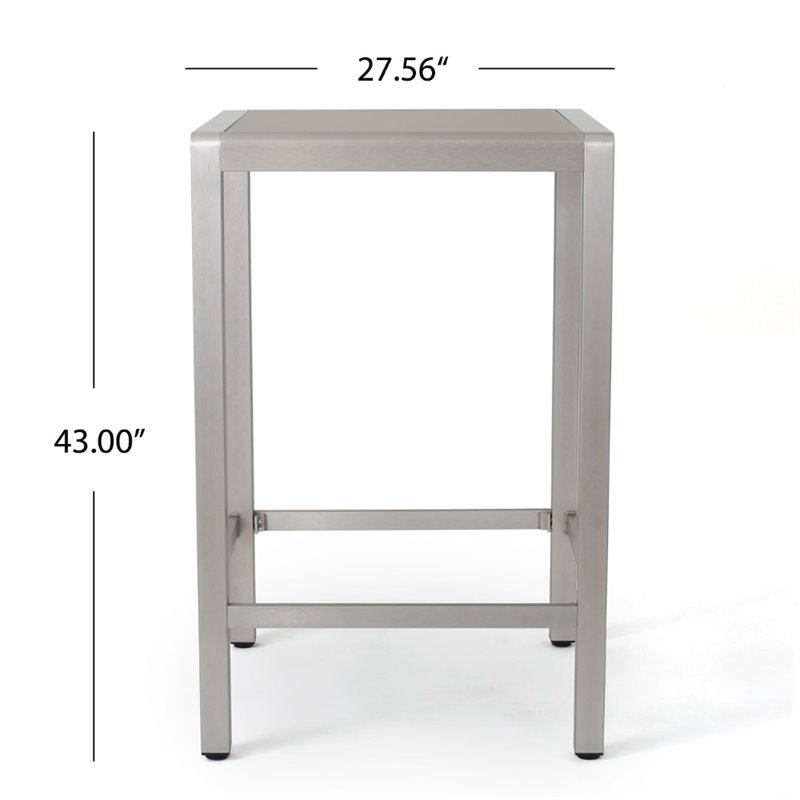 Pemberly Row Outdoor 5 Piece Glass Top Aluminum Bar Set in Silver