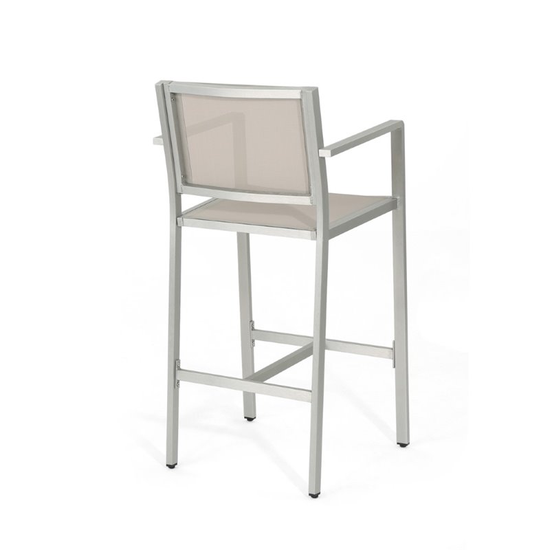 Pemberly Row Outdoor 5 Piece Glass Top Aluminum Bar Set in Silver