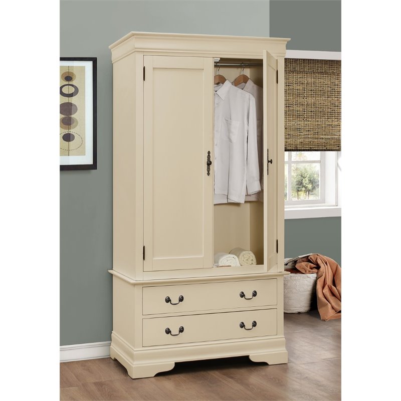 Pemberly Row Contemporary Engineered Wood 2 Drawer Armoire in Beige
