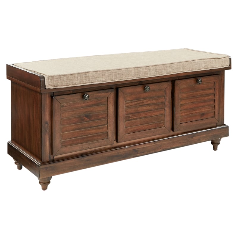 Pemberly Row Storage Bench in Distressed Brown Fully Assembled