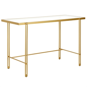 Pemberly Row Contemporary 48&quot Brass Finish Metal/Glass Home Office