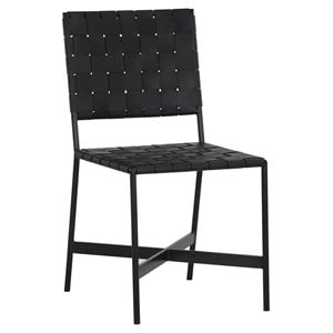 Pemberly Row 18.5&quot Modern Leather and Iron Dining Chair in Black (Set of 2)