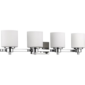 Pemberly Row 4 Light Chrome Bath Vanity Wall Fixture White Alabaster Glass 33&quot