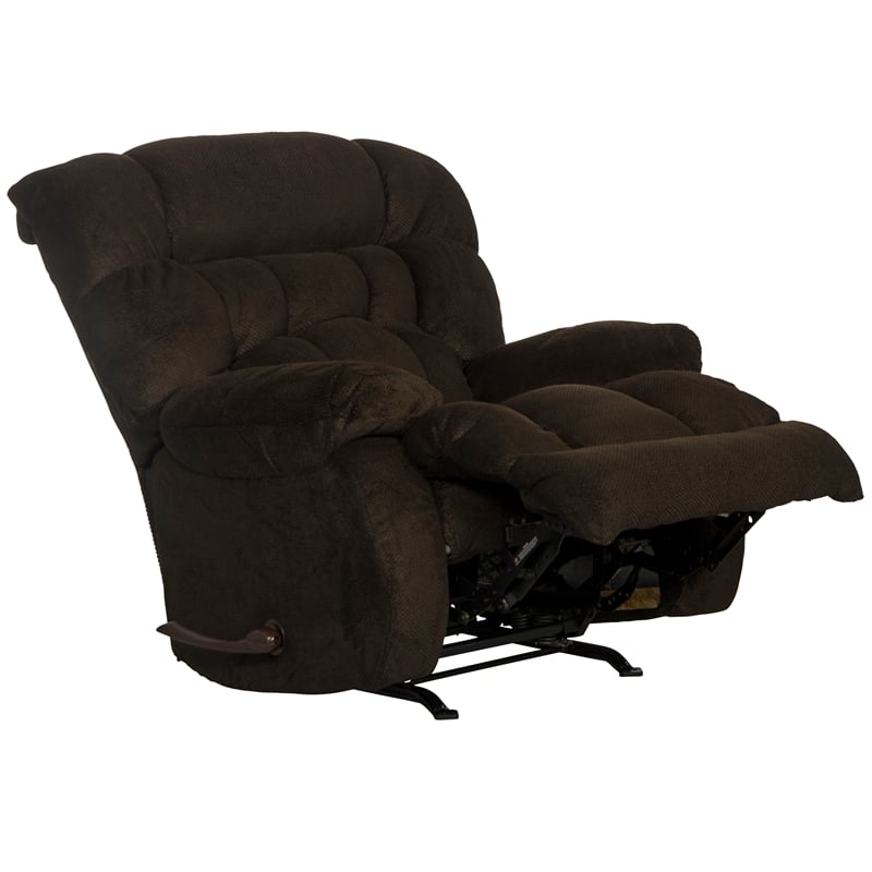 Pemberly Row Chaise Rocker Recliner in Brown Polyester Fabric
