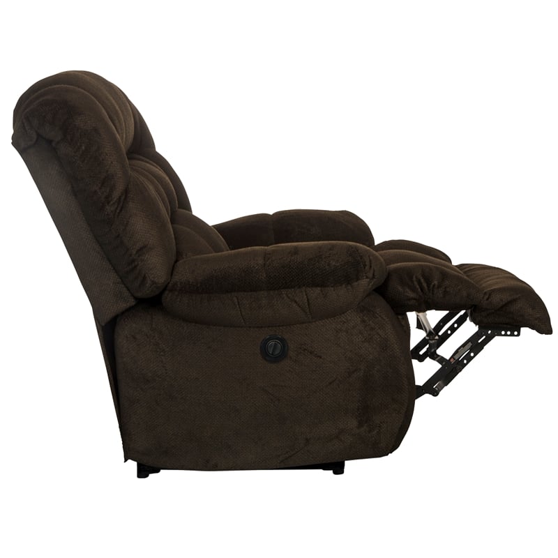 Pemberly Row Power Lay Flat Recliner in Brown Polyester Fabric