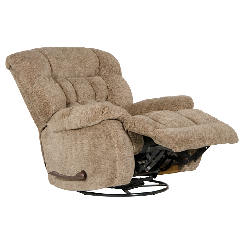Pemberly Row Chaise Swivel Glider Recliner in Brown Polyester Fabric