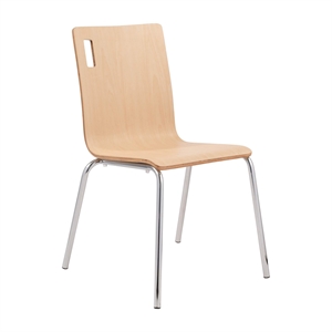 Pemberly Row Bushwick Series 33.88&quot Modern Wood Cafe Chair in Natural/Chrome