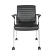 Pemberly Row Guest Chair in Black Faux Leather with Chrome Frame and Casters