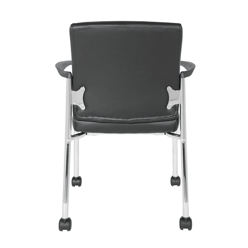 Pemberly Row Guest Chair in Black Faux Leather with Chrome Frame and Casters