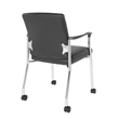 Pemberly Row Guest Chair in Black Faux Leather with Chrome Frame and Casters