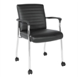 Pemberly Row Guest Chair in Black Faux Leather with Chrome Frame and Casters