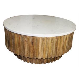 Pemberly Row 42&quot Mid Century Brown Solid Wood Cocktail Table with Marble Top