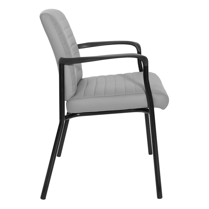 Pemberly Row Guest Chair in Charcoal Gray Faux Leather with Black Frame