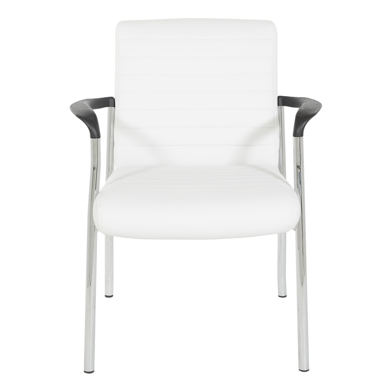 Pemberly Row Guest Chair in White Faux Leather with Chrome Frame