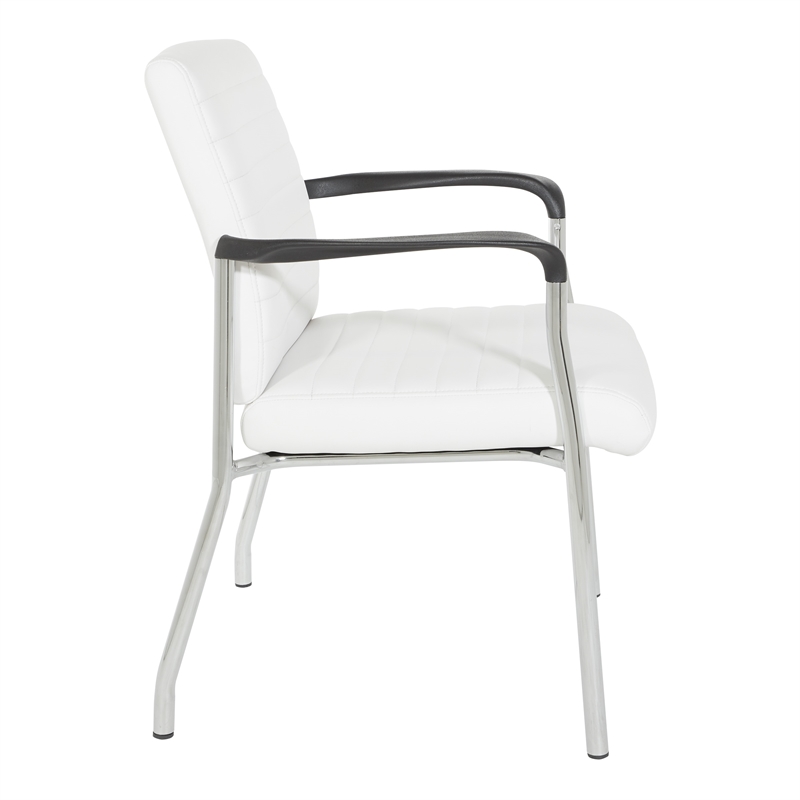Pemberly Row Guest Chair in White Faux Leather with Chrome Frame