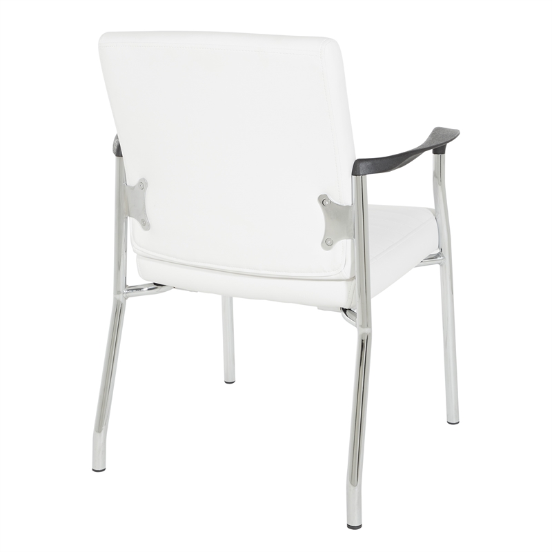 Pemberly Row Guest Chair in White Faux Leather with Chrome Frame