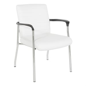 Pemberly Row Guest Chair in White Faux Leather with Chrome Frame