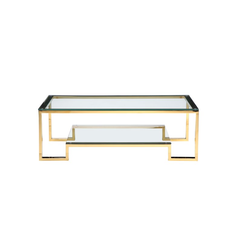 Pemberly Row Modern Long Metal Coffee Table in Polished Gold