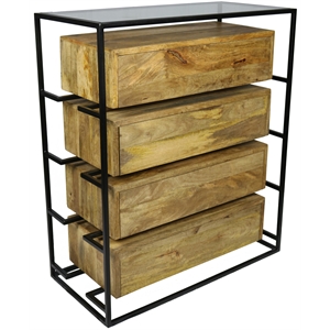 Pemberly Row Contemporary Solid Wood 4 Drawer Chest in Natural