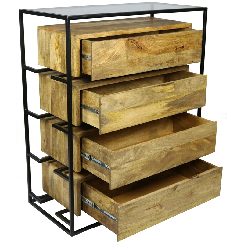 Pemberly Row Contemporary Solid Wood 4 Drawer Chest in Natural