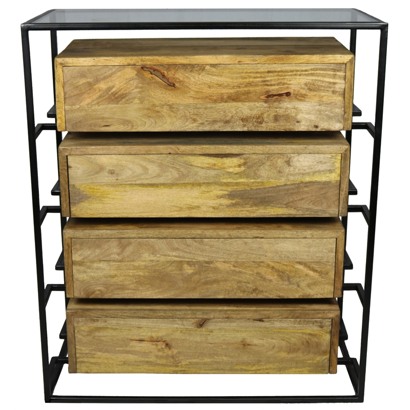 Pemberly Row Contemporary Solid Wood 4 Drawer Chest in Natural