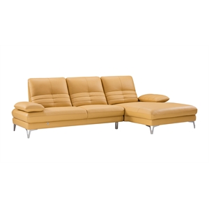 Pemberly Row Yellow Italian Leather Sectional - Right Facing Chaise