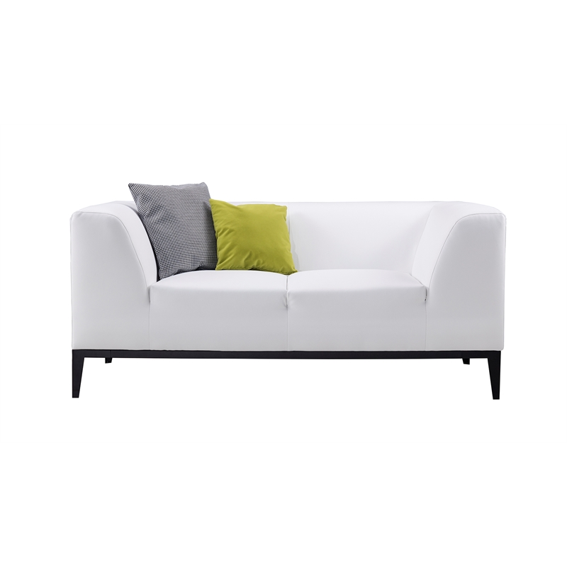 Pemberly Row Contemporary White Color With Faux Leather Loveseat