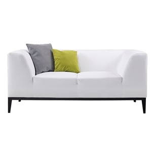 Pemberly Row Contemporary White Color With Faux Leather Loveseat