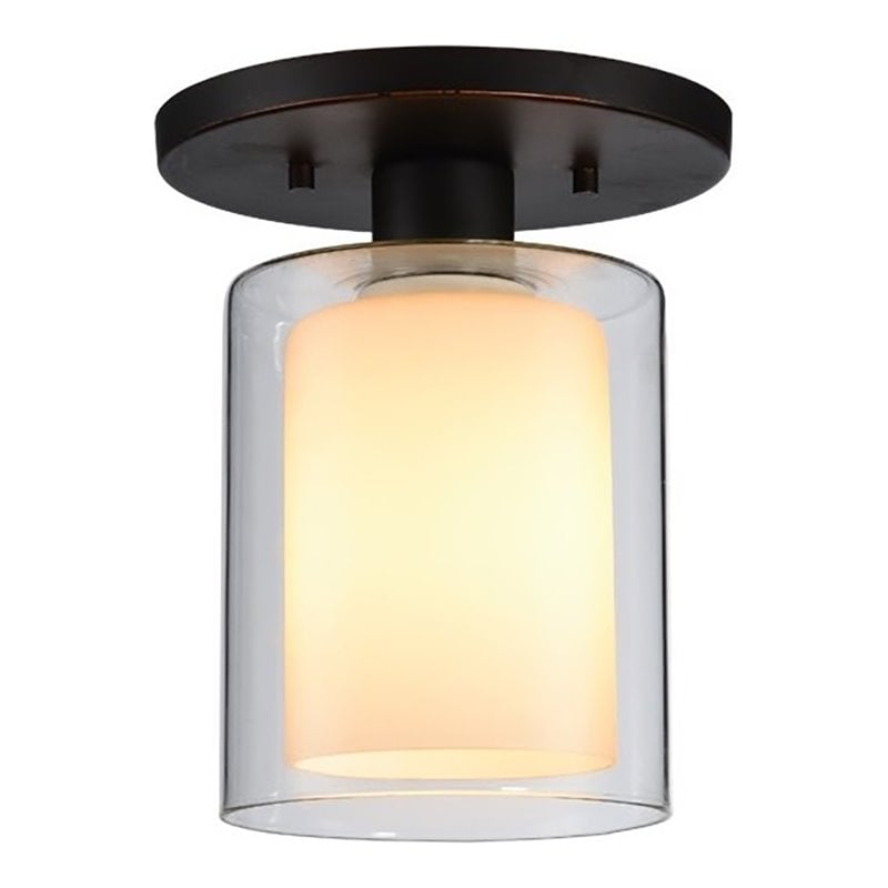 Pemberly Row Contemporary 1 Light Semi-Flush in Bronze/Opal Glass