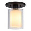 Pemberly Row Contemporary 1 Light Semi-Flush in Bronze/Opal Glass