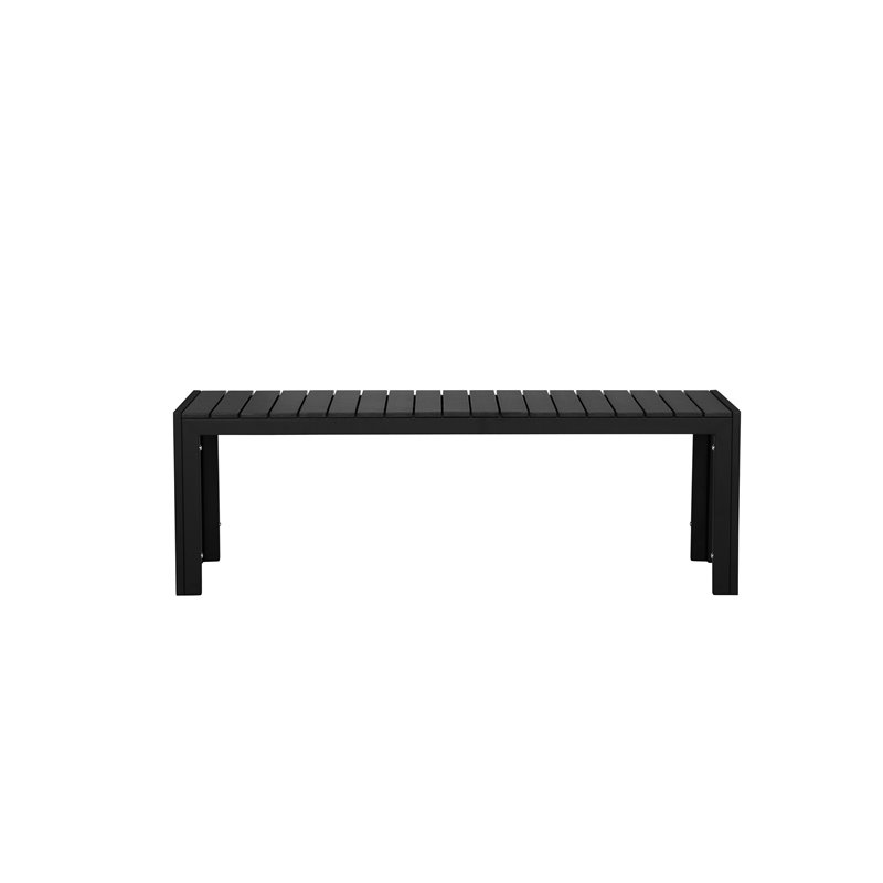 Pemberly Row Modern Anodized Aluminum Frame Outdoor Bench in Black