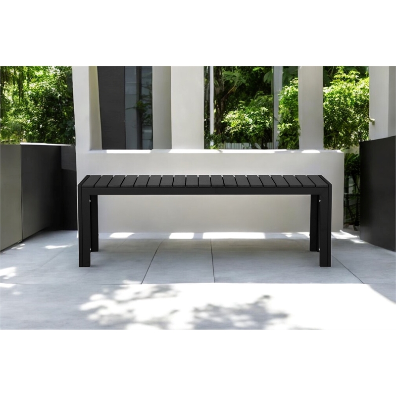 Pemberly Row Modern Anodized Aluminum Frame Outdoor Bench in Black