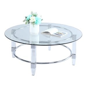 Pemberly Row 39.4&quot Round Contemporary Glass Top Cocktail Table in Clear