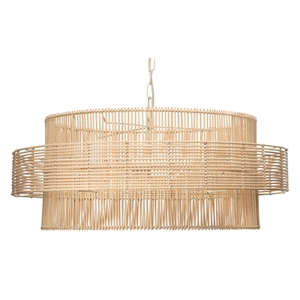 Pemberly Row Coastal Handcrafted Rattan Pendant in Natural Finish