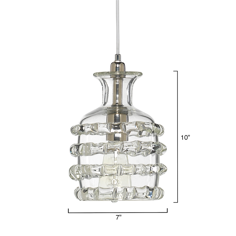 Pemberly Row Ribbon Small Modern Thick Glass Pendant in Clear