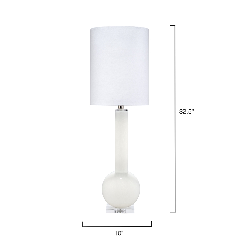 Pemberly Row Transitional Glass Table Lamp with Linen Shade in White