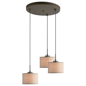 Pemberly Row 18&quot 3-Light Fabric Cluster Pendant in Bronze/Beige