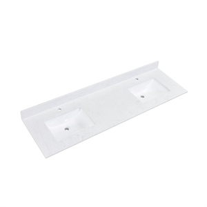 Pemberly Row Composite Stone Double Basin Vanity Top in White w/ White Basins