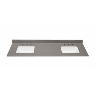 Pemberly Row 73&quot Composite Stone Vanity Top in Concrete Gray with White Basins