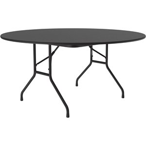 Pemberly Row 60&quotW x 60&quotD Melamine Top Folding Table in Black Granite